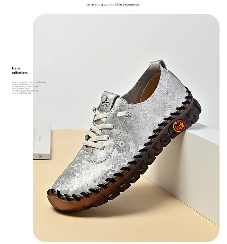New Unique Oxford Shoes 43 44 Women's Split Leather Loafers Woman Orthopedic Moccasins Mother Designer Laced Daily Walking Flats