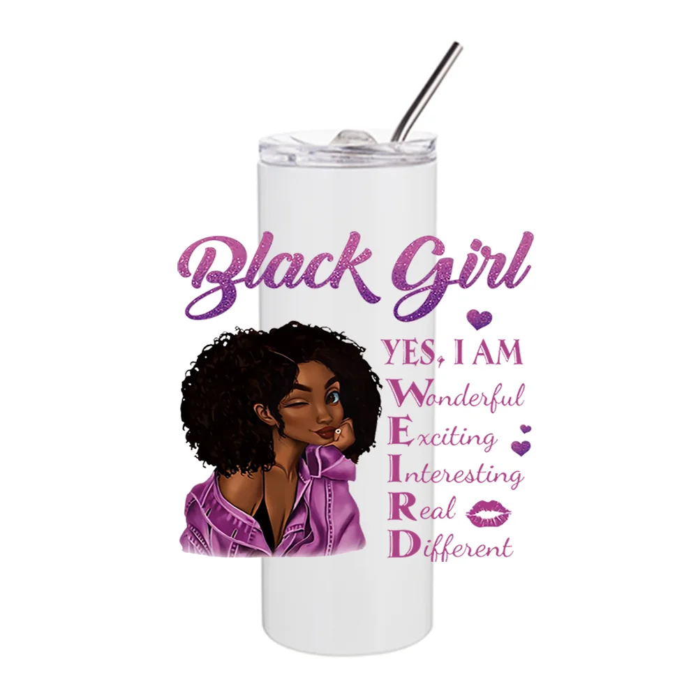 Wholesale Afrio Black Beautiful Girl stickers Transfer No Heat Needed Waterproof UV DTF Cup Wrap Transfers for 20oz Tumbler Cup