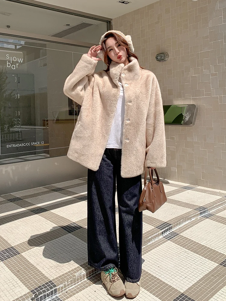 Eco-Friendly Women's Fur Coat Korean Sle Swan Velvet Luxury Artificial Mink Overcoat Inteated Leather And Fur Jaet