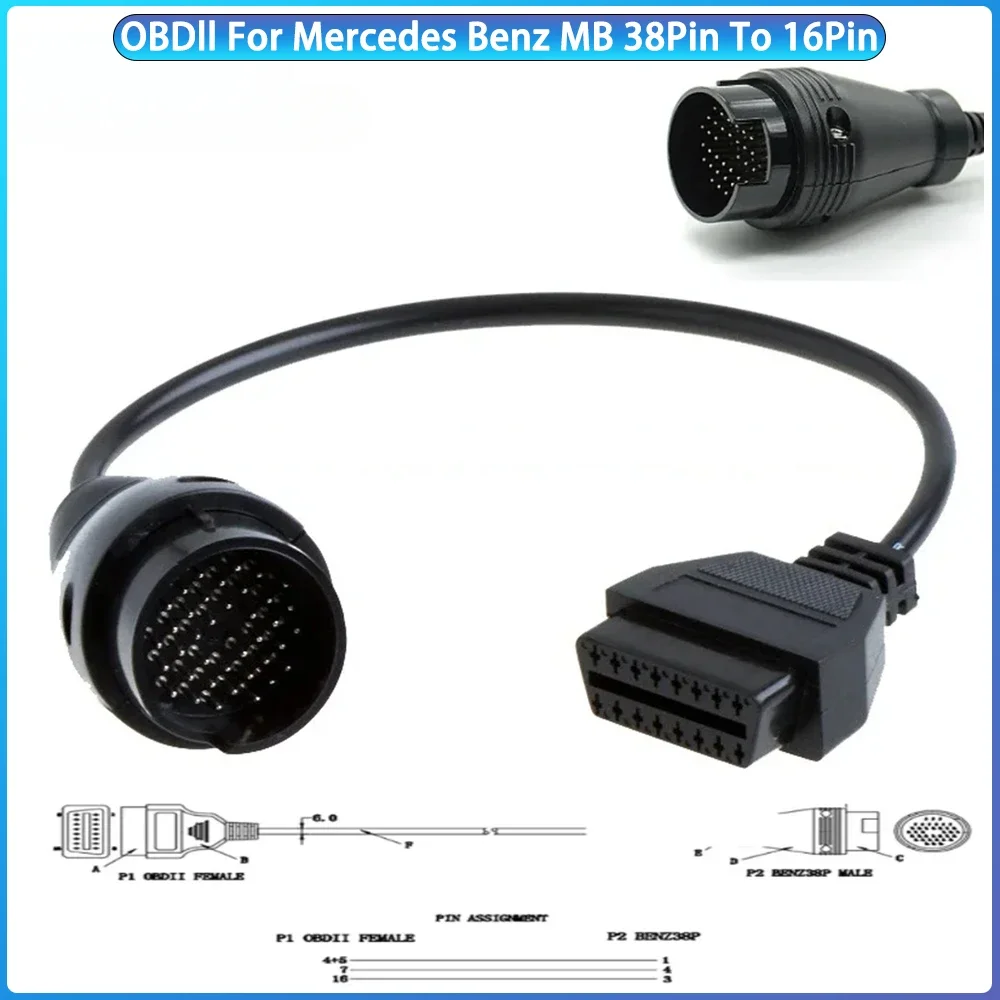 

Соединители, диагностические инструменты для кабеля Mercedes Benz MB 38Pin к OBD2 OBDII, 16-контактный диагностический адаптер, новый высококачественный OBD-кабель