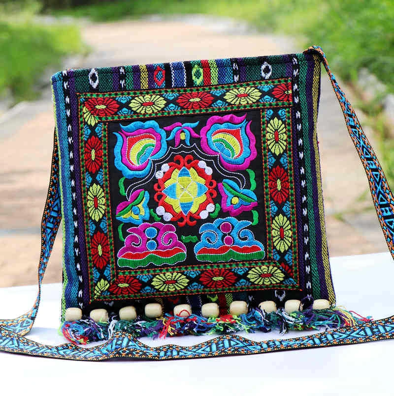 Hmong Vintage ethnische Umhängetasche Stickerei Boho Hippie Quaste Tote Messenger – Detail 9