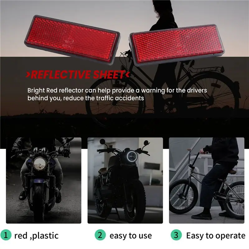 BB AT-Rectangle Red Reflectors Universal For Motorcycles ATV Bikes Dirt Bikes