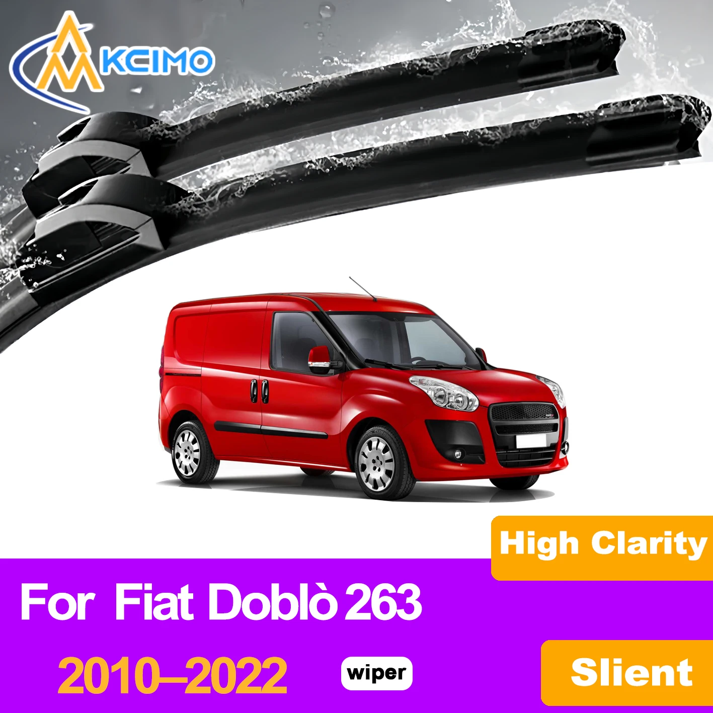 

KCIMO 2PCS Front Windshield Wiper Blades For Fiat Doblò 263 2010–2022, Rubber Ultra Quiet Smooth Glide All Season Rain Wipers