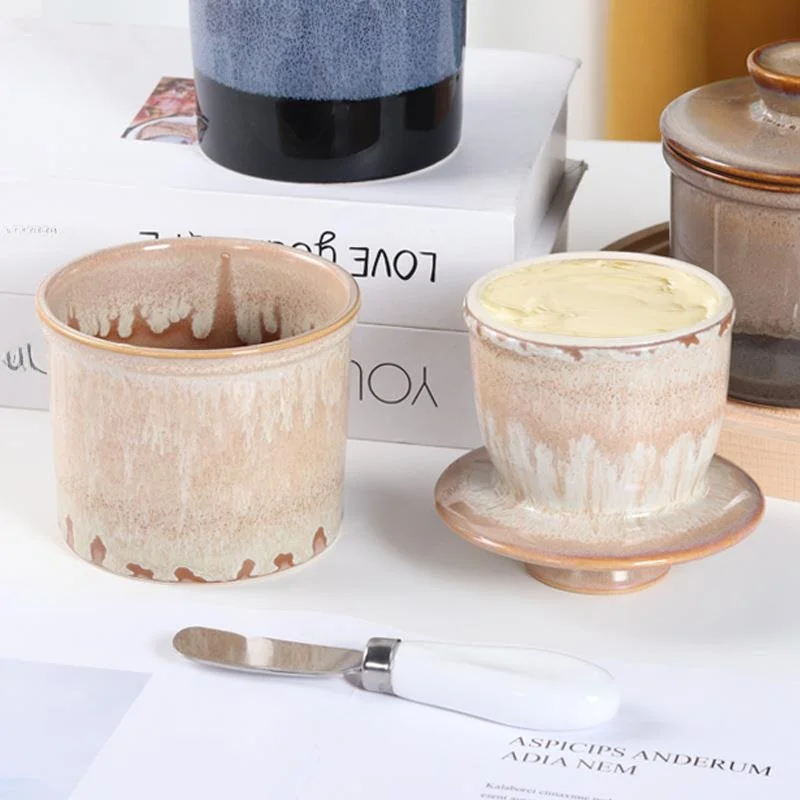 طبق زبدة سيراميك جديد بغطاء، وعاء جبن، صندوق زبدة على الطراز الغربي، حاوية تخزين للمطبخ من نيونيو للسيراميك #4