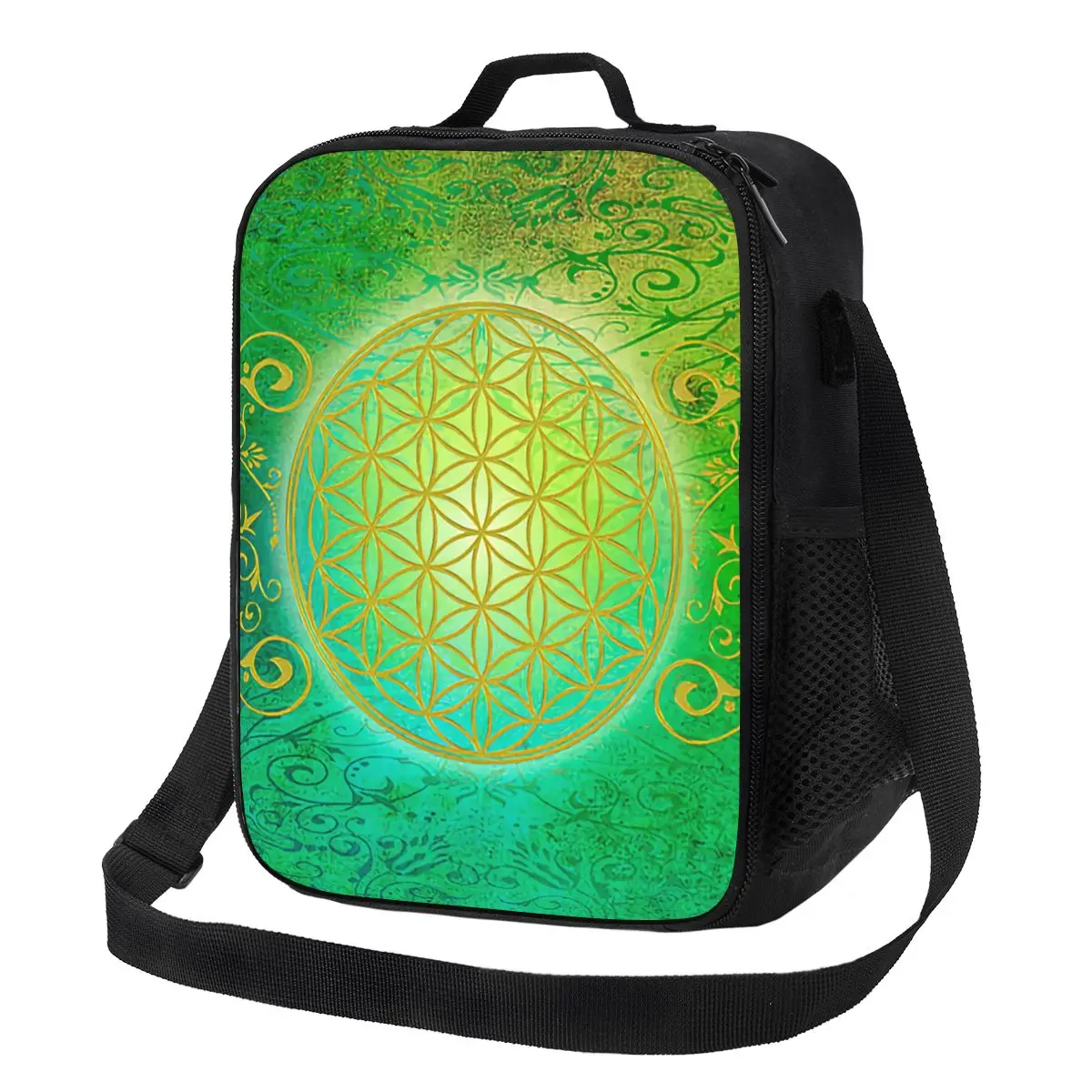 Elegante geometrische Blume des Lebens isolierte Lunch pakete für Schul büro geometrische Mandala auslaufs ichere Thermo kühler Lunchbox