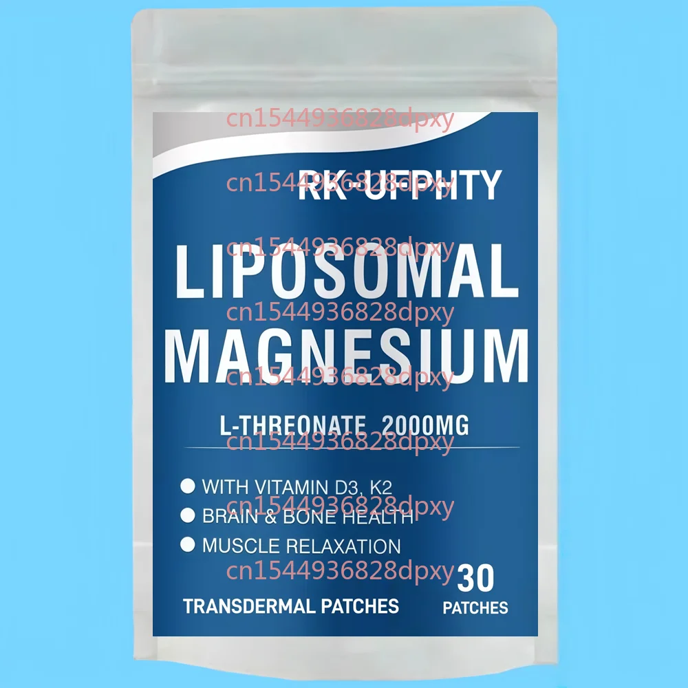 30 Adesivos Transdérmicos de Magnésio L-Treonato Lipossomal com Vitamina D3, K2 para Saúde do Cérebro, Coração e Ossos