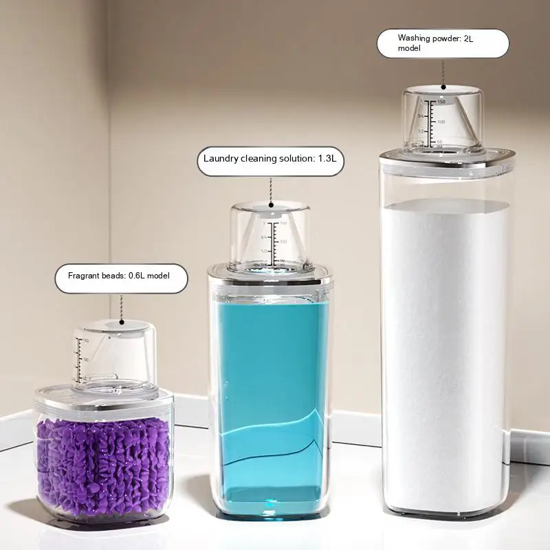 Picture 3: Transparent Storage Box with Scale for Washing Powder sealed Jar Disinfectant Laundry Detergent Jar and Detergent Storage Jar