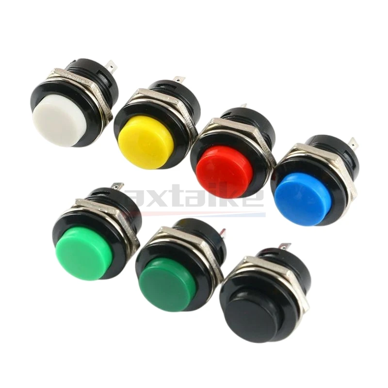 5 peças interruptor de botão momentâneo 16mm 6a/125vac 3a/250vac redondo 2 pinos R13-507 desbloqueado vermelho verde amarelo azul branco auto reset
