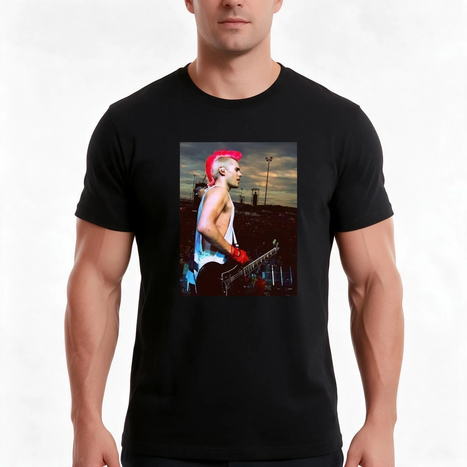 pink mohawk leto T-Shirt Summer Casual Cotton Tee Oversized Streetwear Tops Vintage Graphic Print Loose Fit Short Sleeve