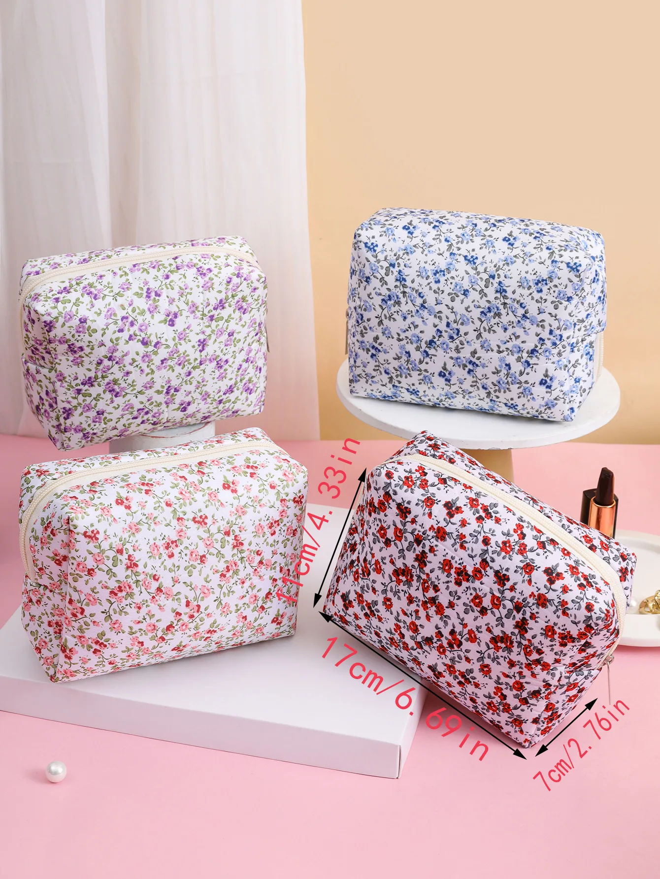 Ins New Floral Octagonal Makeup Bag Women Cosmetic Bag Portable Travel Organizer Wash Bag Female Makeup Pouch Zipper Coin Purse