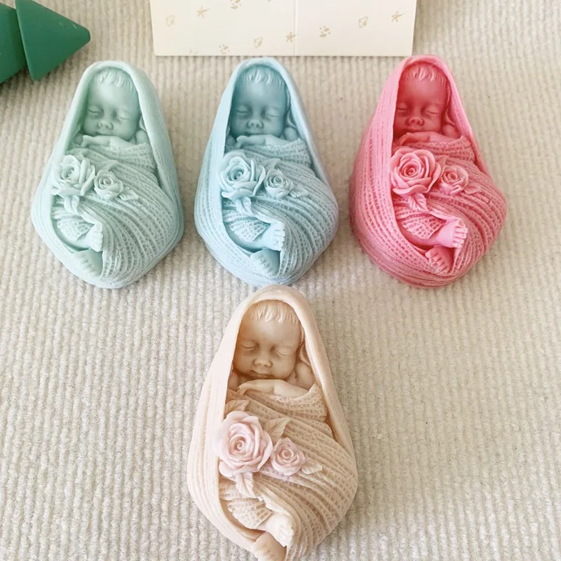 3D Sleeping Baby Silicone Candle Mold, DIY Full Moon Baby Portrait Gypsum Resin Craft Cement Clay Mold, Mother's Day Gift