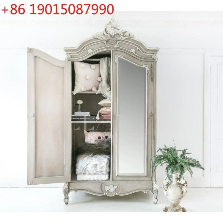 

French solid wood furniture, antique carved two-door wardrobe