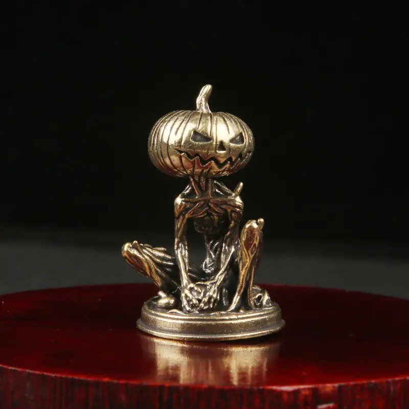 Brass Pumpkin Head Skeleton Monster Mini Figurine Halloween Desktop Game Miniature Craft Gift