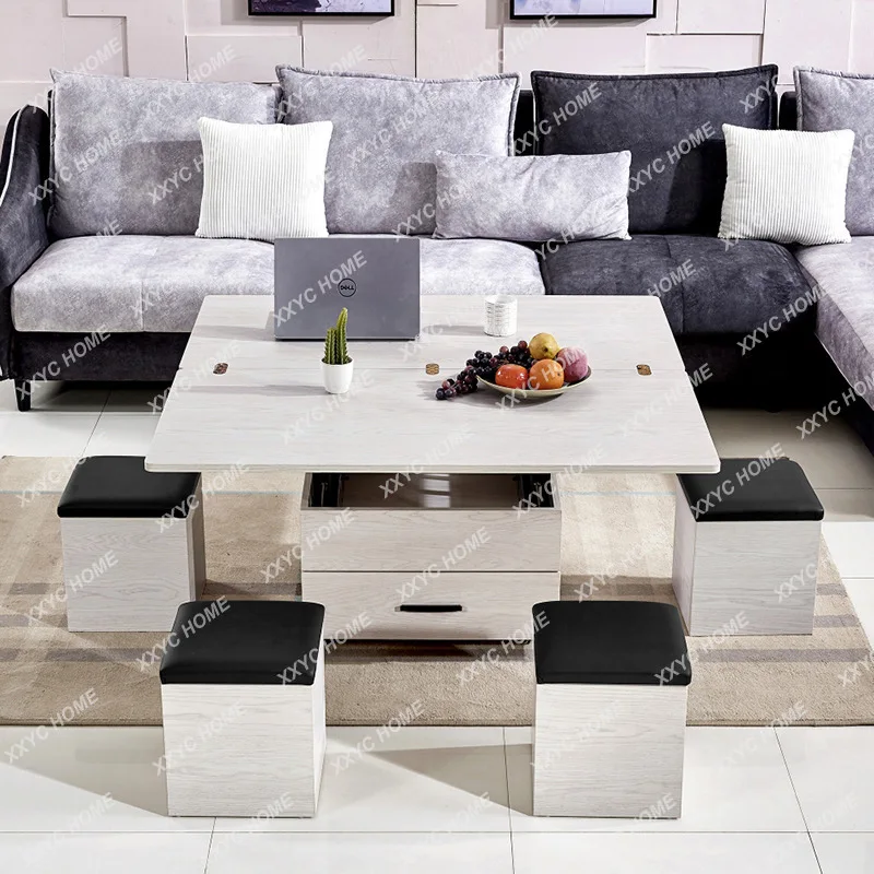 Nordic simple multi-functional movable lifting rental house small apartment coffee table rising variable dining table
