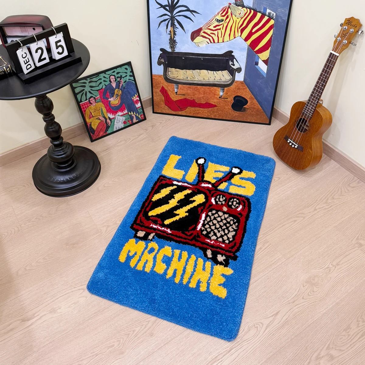 Retro TV "Lies Machine" Tufting-Teppich – Weicher, flauschiger blauer Teppich, rutschfester, waschbarer Bodenteppich, Pop-Art-Punk-Wohnakzent – Detail 4