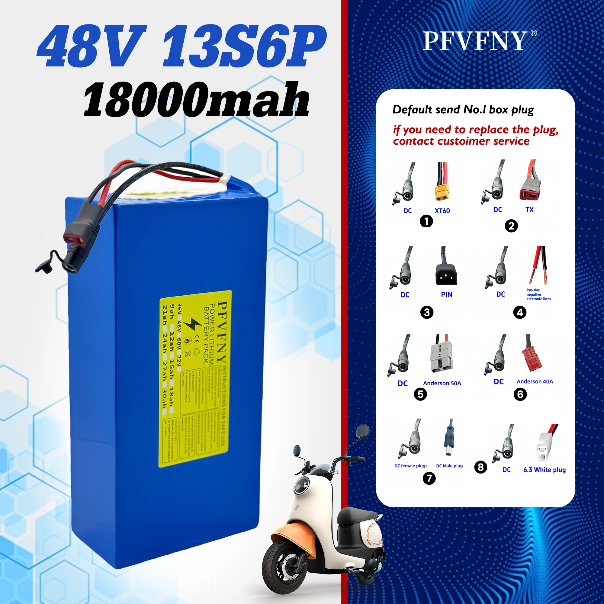 

Battery pack 48V 18AH 13S6P, air transportation, suitable for use with 500W-2000W motor power