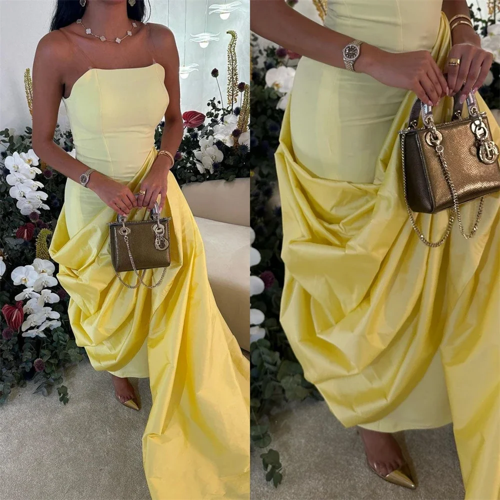 

Prom Dresses Exquisite Strapless Sheath Cocktail Fold Draped Satin Occasion Evening Gown Robesde Soirée فساتين سهره فاخره 2024