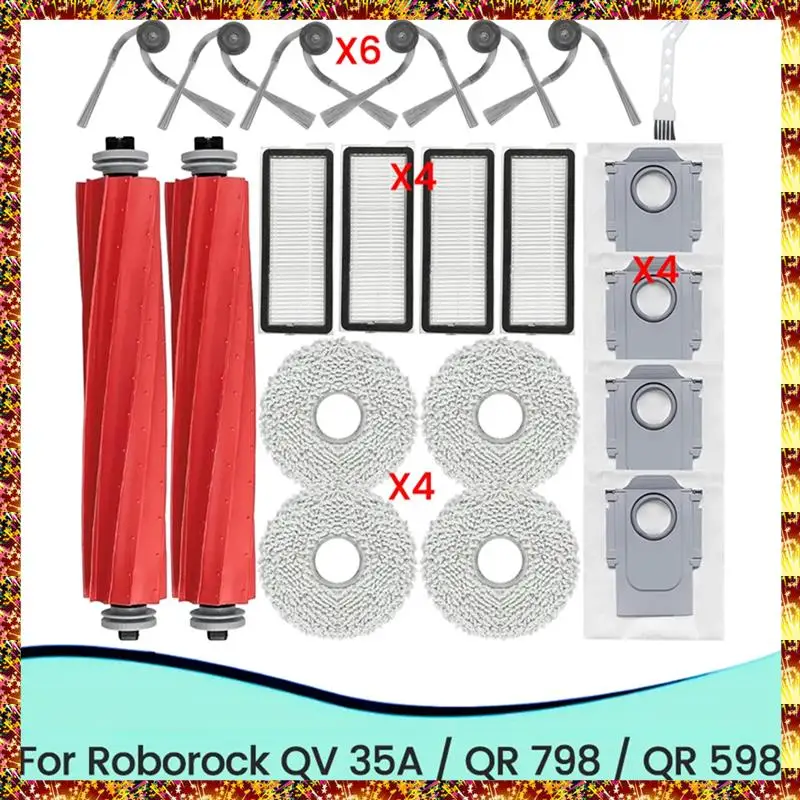 AGOUP 21 قطعة استبدال أجزاء ل Roborock QV 35A /QR 598 /QR 798 أجزاء المكنسة الكهربائية فرشاة جانبية رئيسية فلتر Hepa خرقة كيس لجميع الغبار