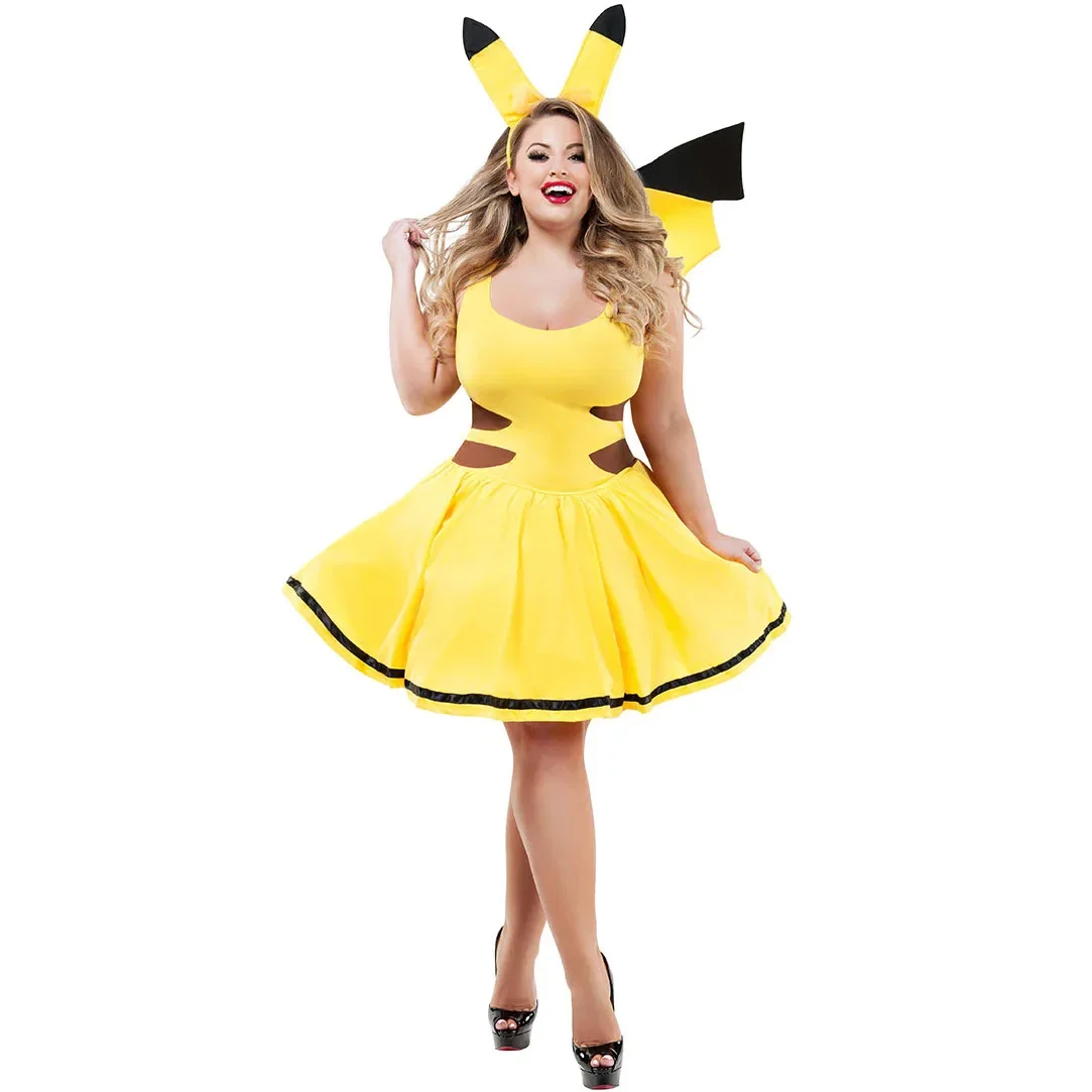 Halloween Disguise Anime Cosplay Pikachu Sleeveless Dress Carnival Party Women's Clothing Sexy Dress