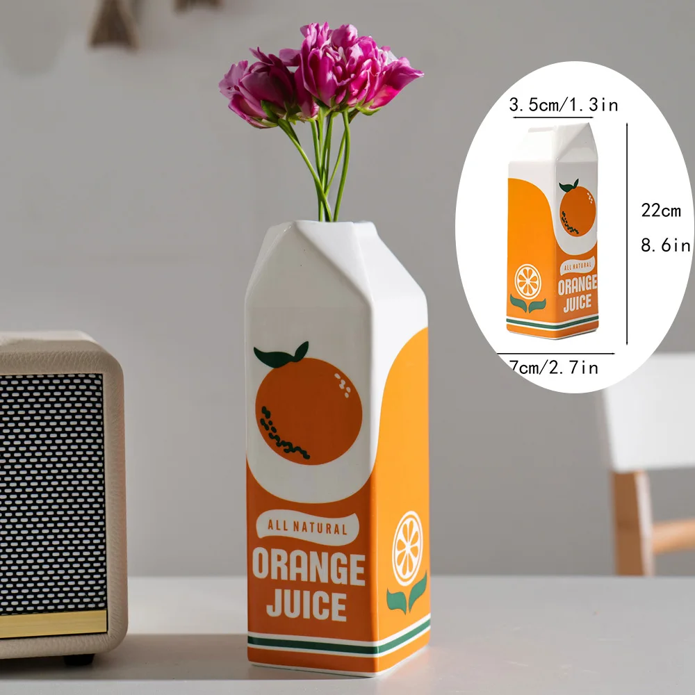 

Vintage Orange Juice Vase Flower Vase Juice Box Ceramic Desktop Decoration for Home Living Room Cute Vase Office Creative