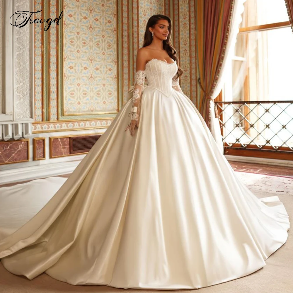 Бальное платье по индивидуальному заказу, матовое атласное классическое свадебное платье без бретелек, Vestido De Novia, винтажное платье с кружевной вышивкой De Mariee