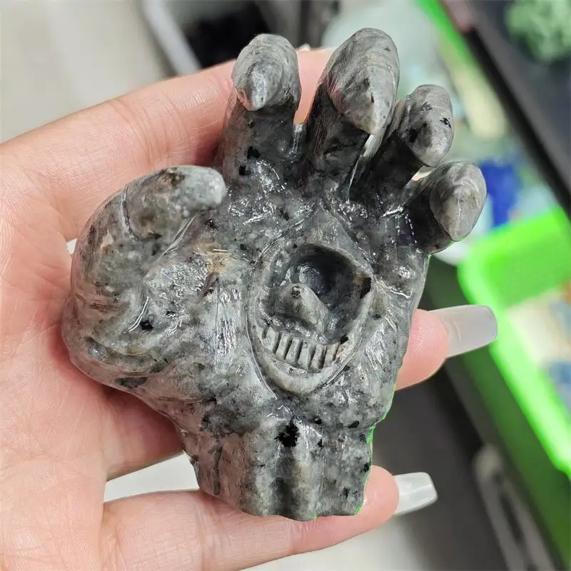 Natural Yooperlite Hand Of The Devil Carving Reiki Healing Gemstone Figurine Crafts Home Decor Ornament Gift 1PCS