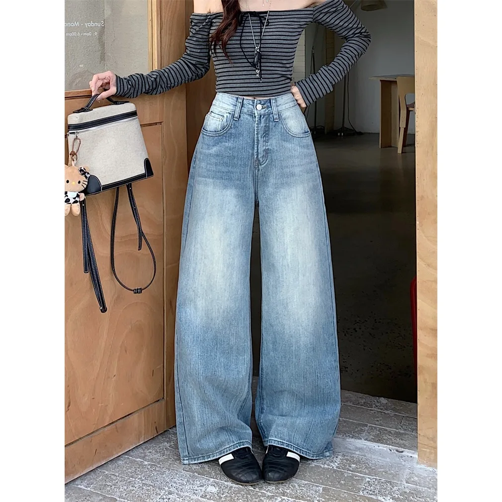 

Womens Pants Spring New Style American Wide Leg Jeans Loose Straight Leg Casual Fashionable and Versatile Wear