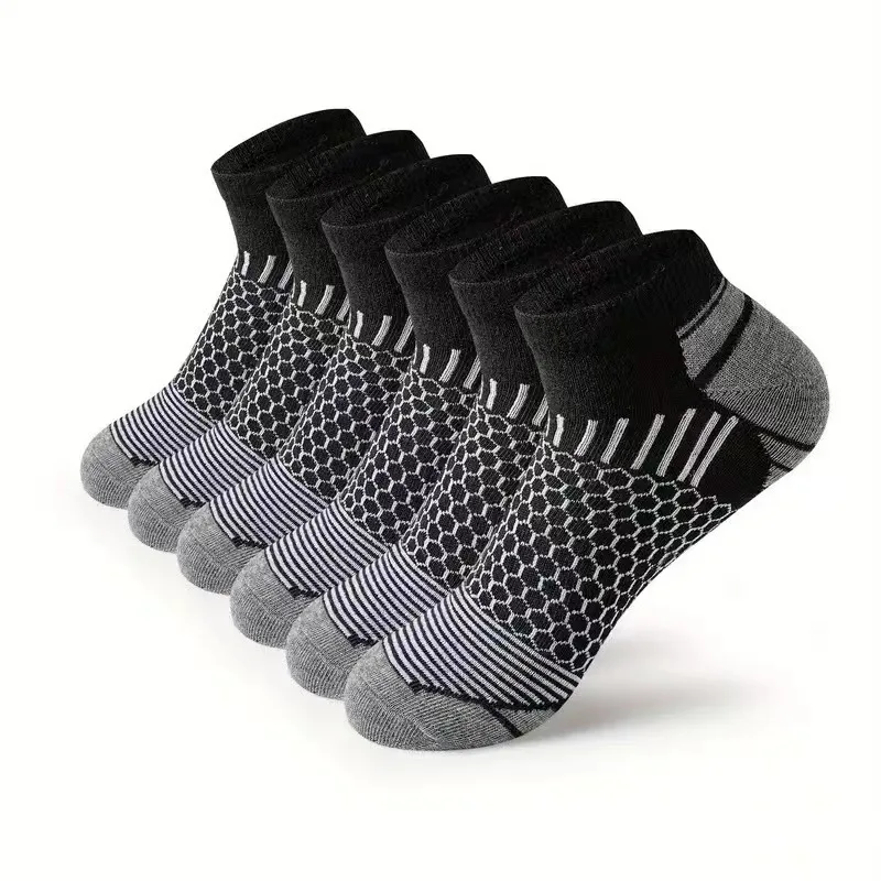 6 Pairs Men's Short Sports Socks - Moisture-Wicking, Breathable, All-Season Athletic Socks