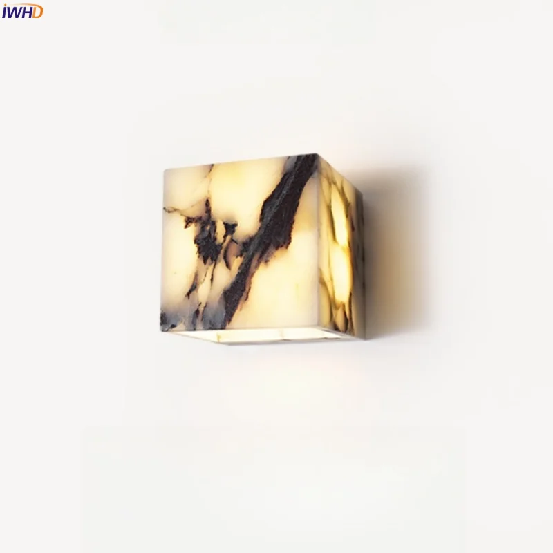 

IWHD Block Marble LED Wall Light For Bathroom Living Room Corridor Indoor Lighting Japan Wabi Sabi Bedroom Lamps Applique Murale