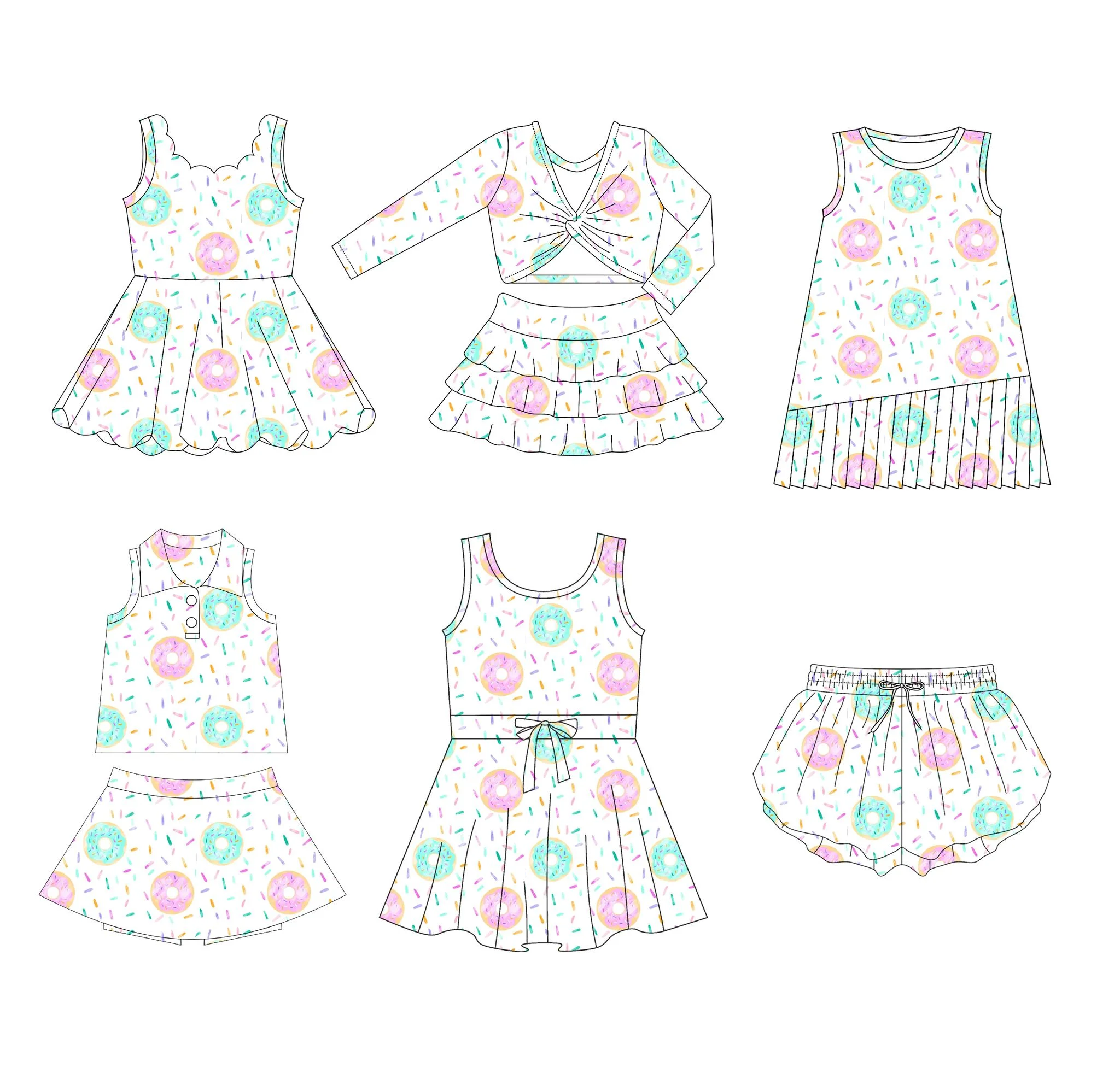 Baby Girl's 6-Piece Set Polka Dot Bow Sling Suit with Cartoon Flower Print Skirt And Shorts New Boutique Children's Dress