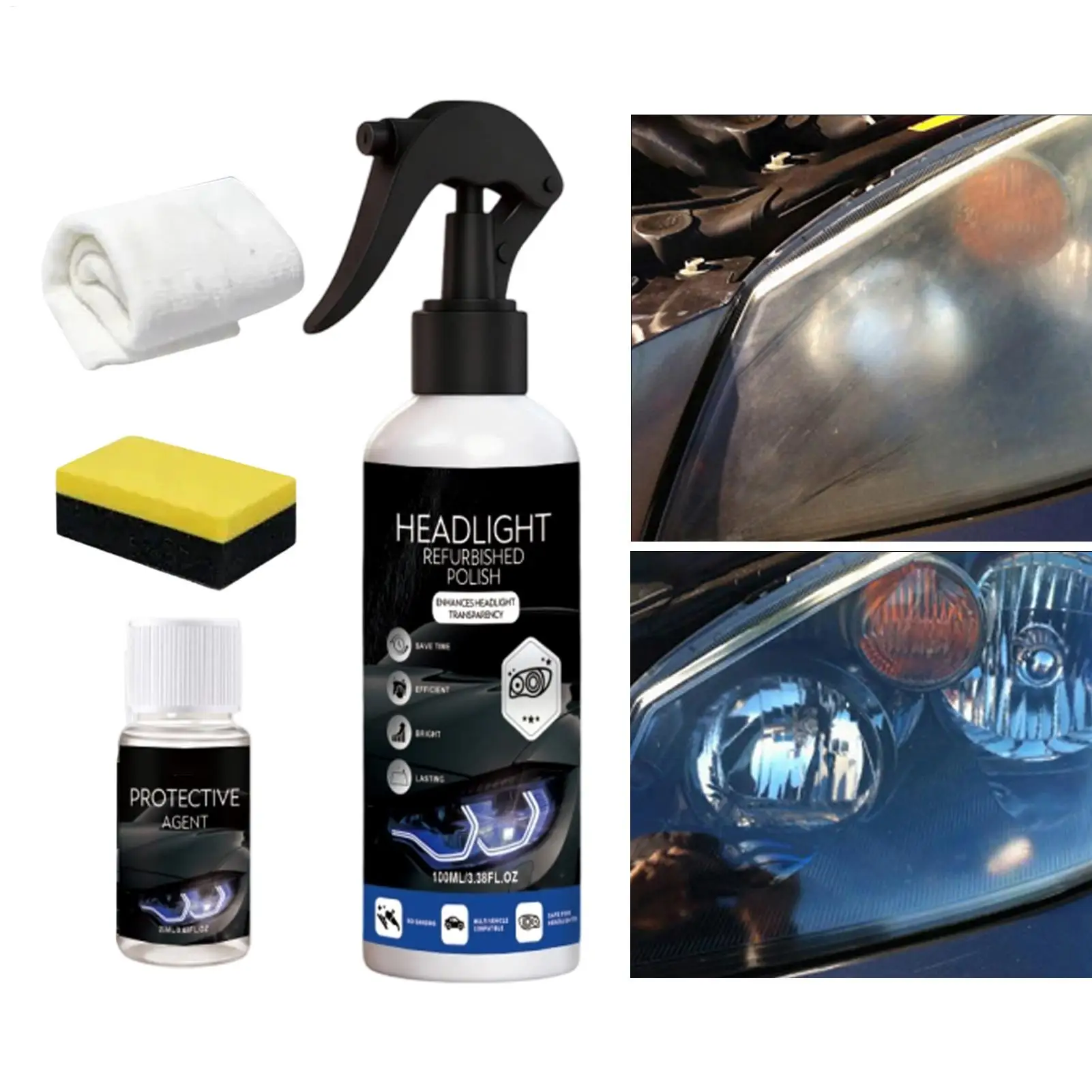 Spray Restaurador de Faróis: Ferramenta de Reparo Automotivo que Remove Amarelamento e Oxidação, Restaura a Clareza e Protege a Camada de Luz