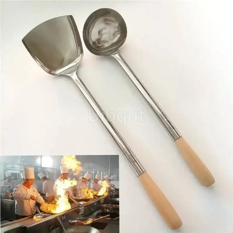 

Big Long Spatula Shovel Chef Cooking Cocina Utensilios Blade Kitchen Utensil Wooden Handle Stainless Steel Turner Soup Spoon Wok