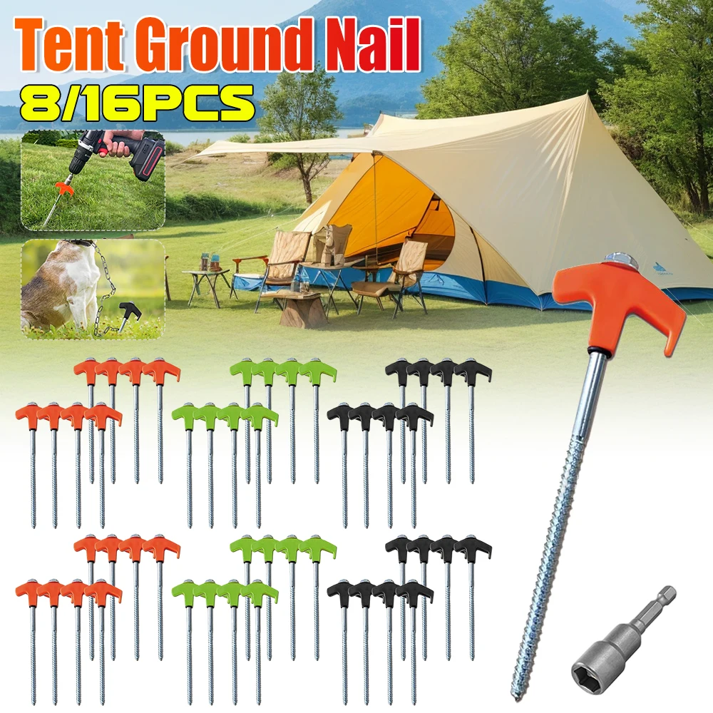8Pcs Camping Pegs Drill In with Hex Socket Heavy Duty Spiral Screw Stakes Ground Anchors Camping Stakes Tent Ground Nail