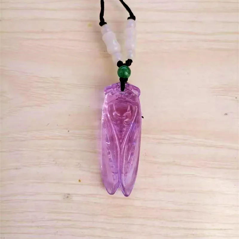 Natural Amethyst Hand Carved Cicada Jade Pendant Fashion Boutique Jewelry Men's and Women's Cicada Necklace Gift Accessories