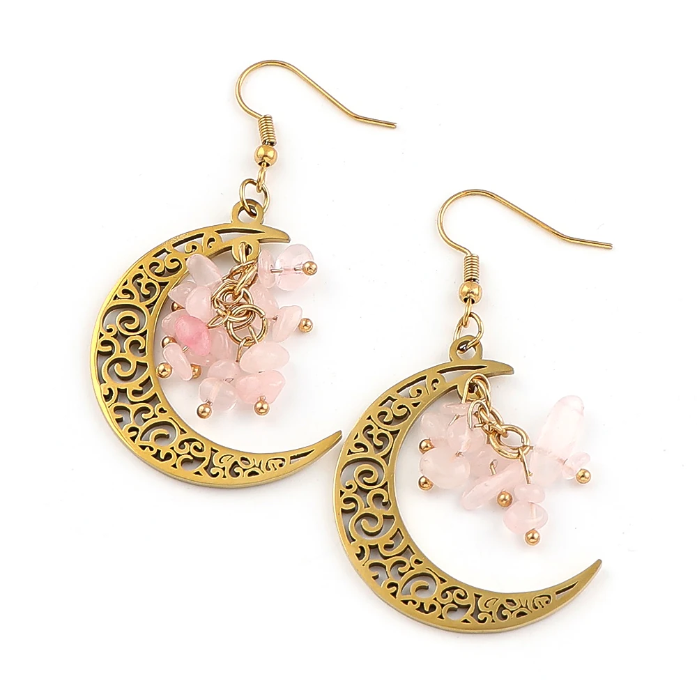 Crescent Moon Natural Tiger Eye Stone Drop Earrings for Women Stainless Steel Witchcraft Witch Crystals Dangle Earrings Jewelry view 3