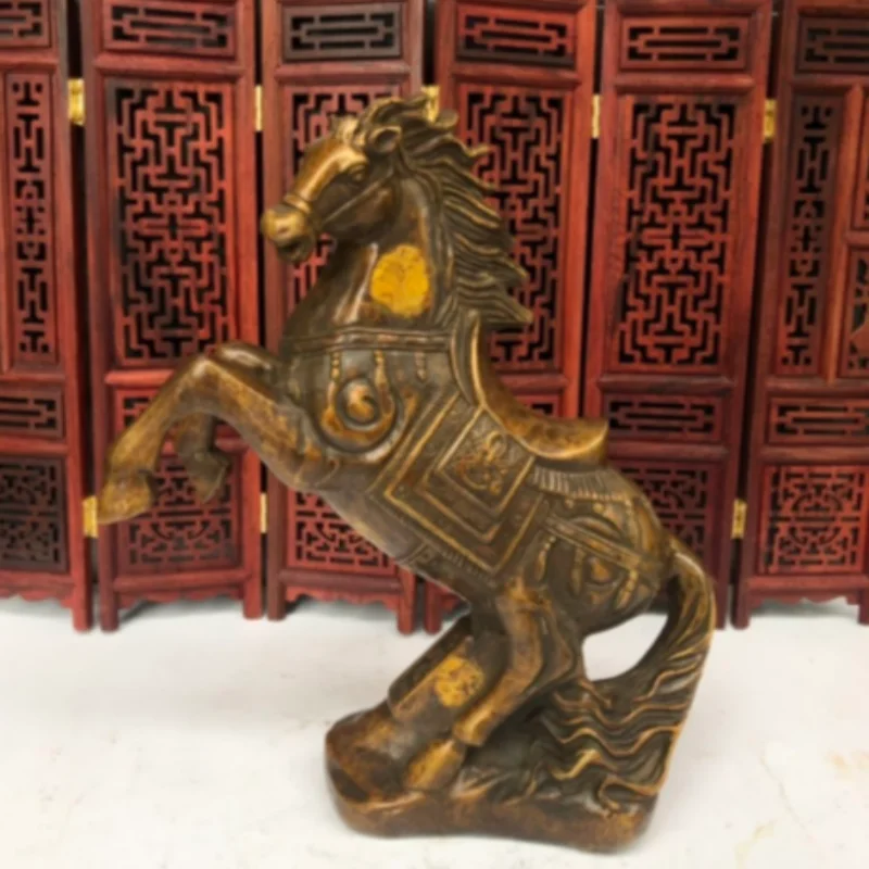 Antique Brass Chinese Zodiac Horse Sculpture - Folk Art Horse Ornament for Home Study Room Display Oriental Art Collectible Gift