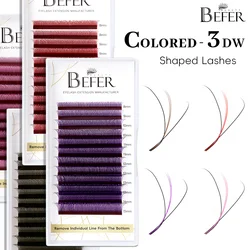 Befer-Extensions de cils 3D W, faux-cils colorés, rose, rouge, marron, violet, C, D, 8-15, pour cosplay