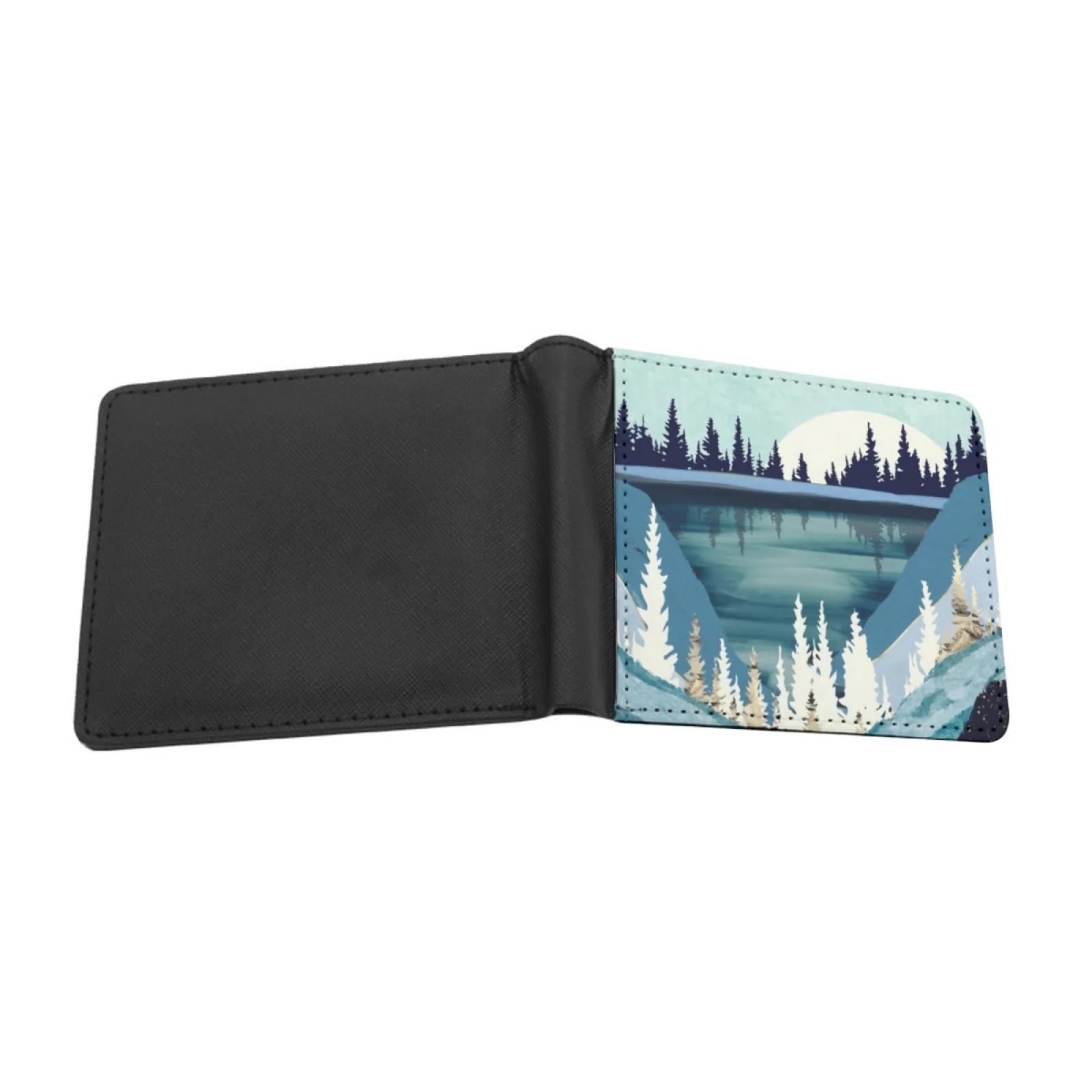 Blue Forest Lake Short Men's Wallet Multifunction Purse Male Pu Leather Wallet Blue Forest Lake Water Trees Nature Landscape