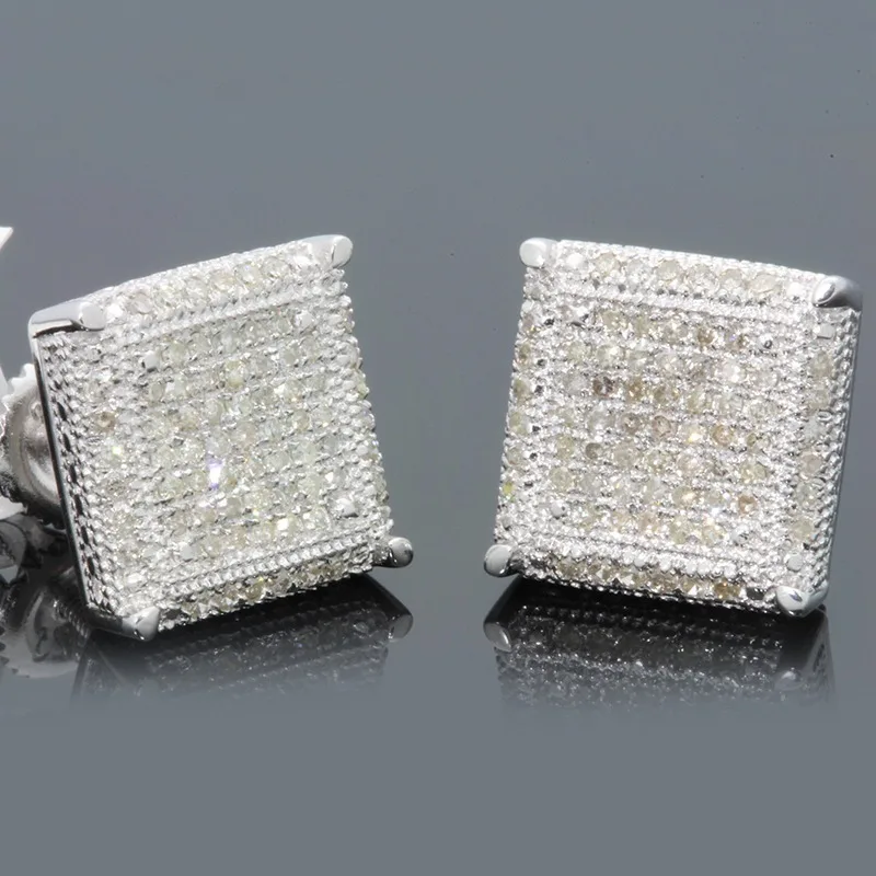 Rock Hip Hop Iced Out Stud Earrings for Women Men Male Ice Studded Zircon Silver Color Piercing Ear Accessories Trend Jewelry