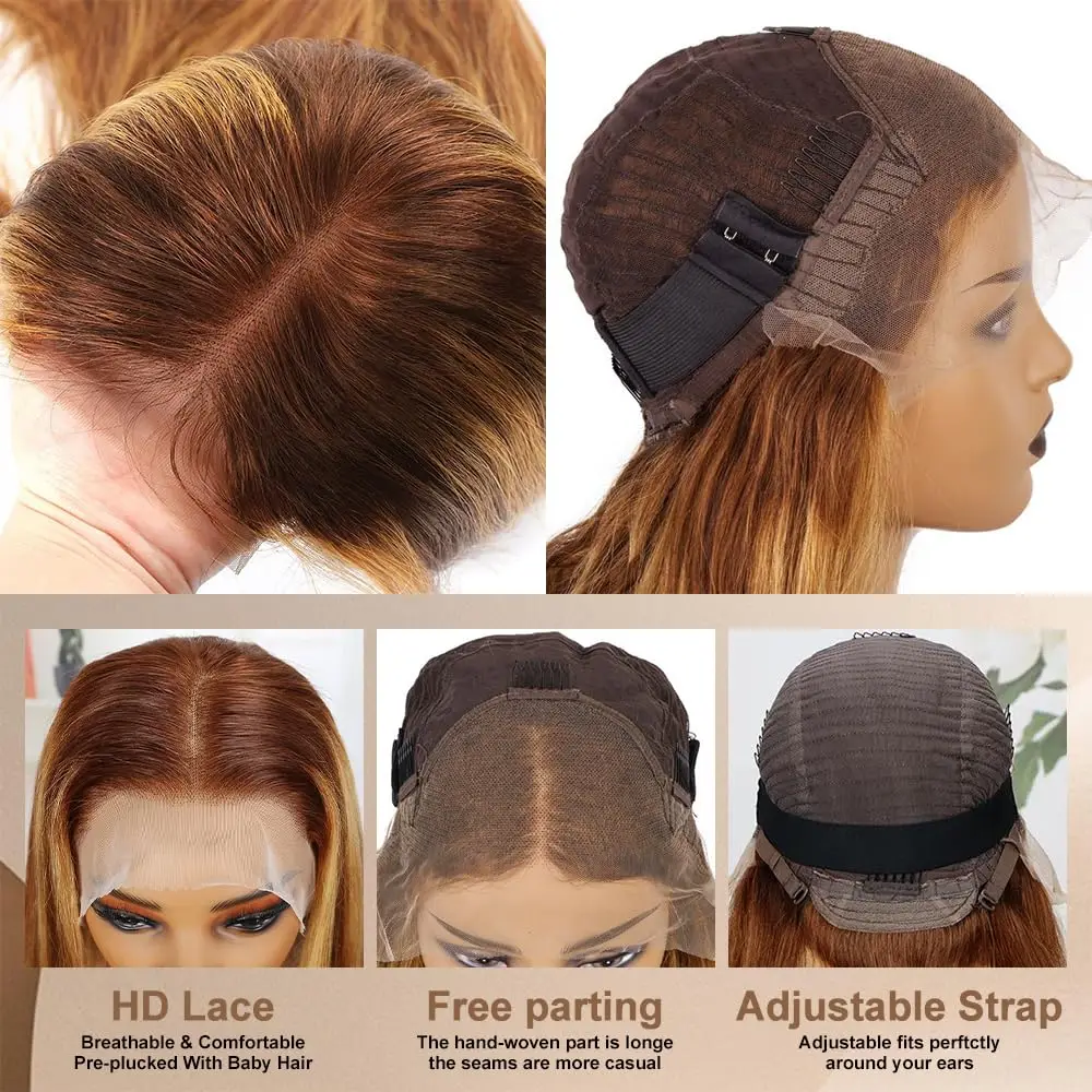 Peluca Frontal de encaje HD con resaltado recto de hueso 13x6, cabello humano de 40 y 30 pulgadas, peluca de color marrón ombré, cabello brasileño P4/27 rubio miel