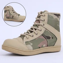 Children Canvas Tactical Shoes Summer Camp Outdoor Hiking Climbing Training Shoes Mesh Breathable Kid 2024 Combat Boots