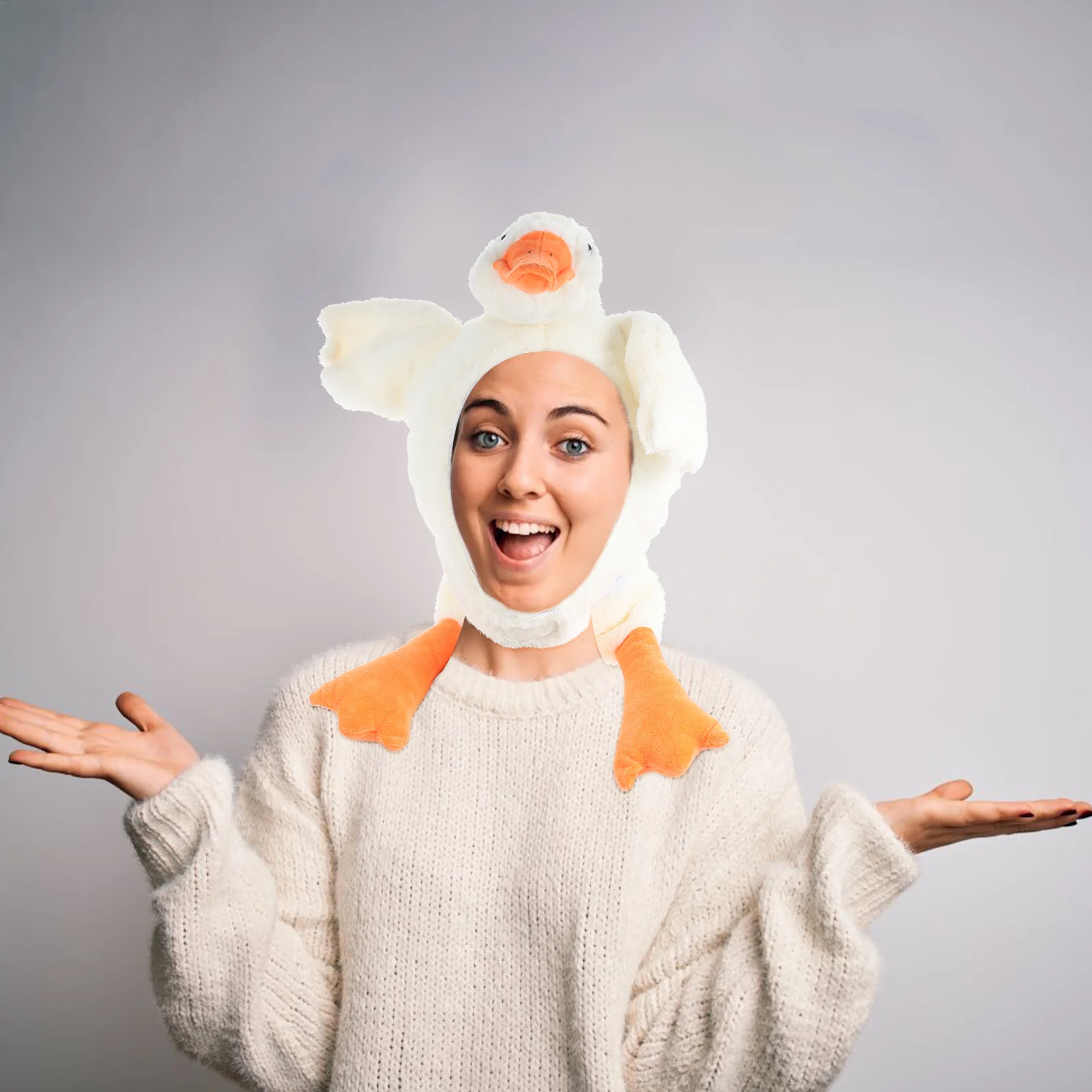 

Festival Headgear Costume White Goose Prop Funny Headdress Bucket Hat with Pattern