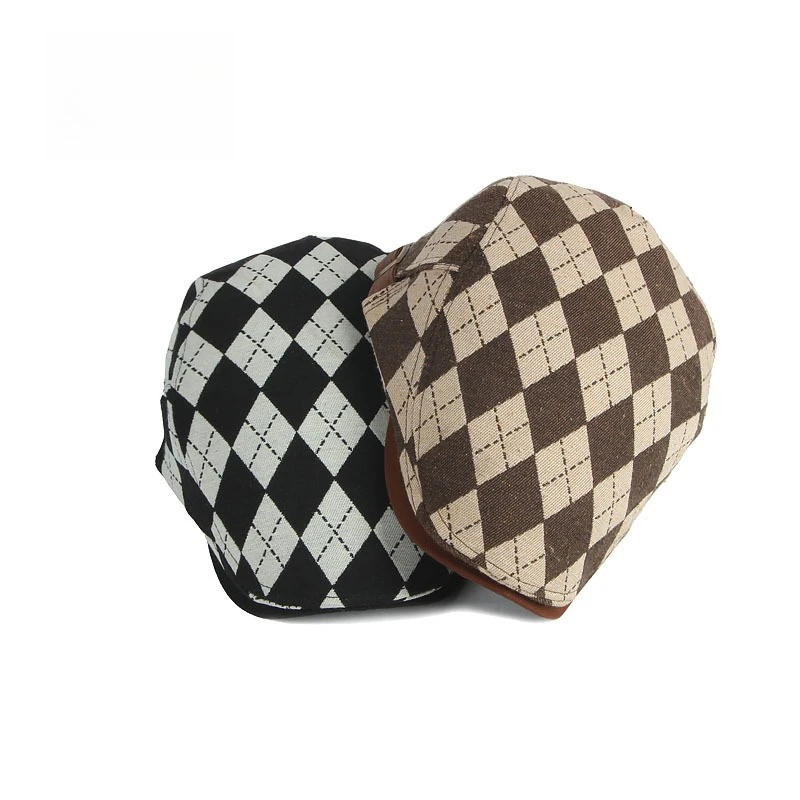 Men Checkered Ivy Flat Cap Adjustable Buckle Argyle Newsboy Cap Vintage Diamond Plaid Hat Autumn Daily Outdoor Driving Beret Cap