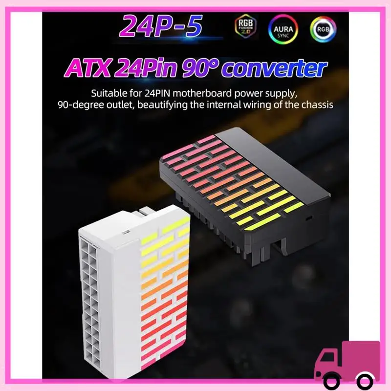 Compact ATX 24-Pin 90° Power Connector Adapter 5V 3 Pin ARGB 24Pin Female To Male 90° Power Adapter DIY For Desktops PC