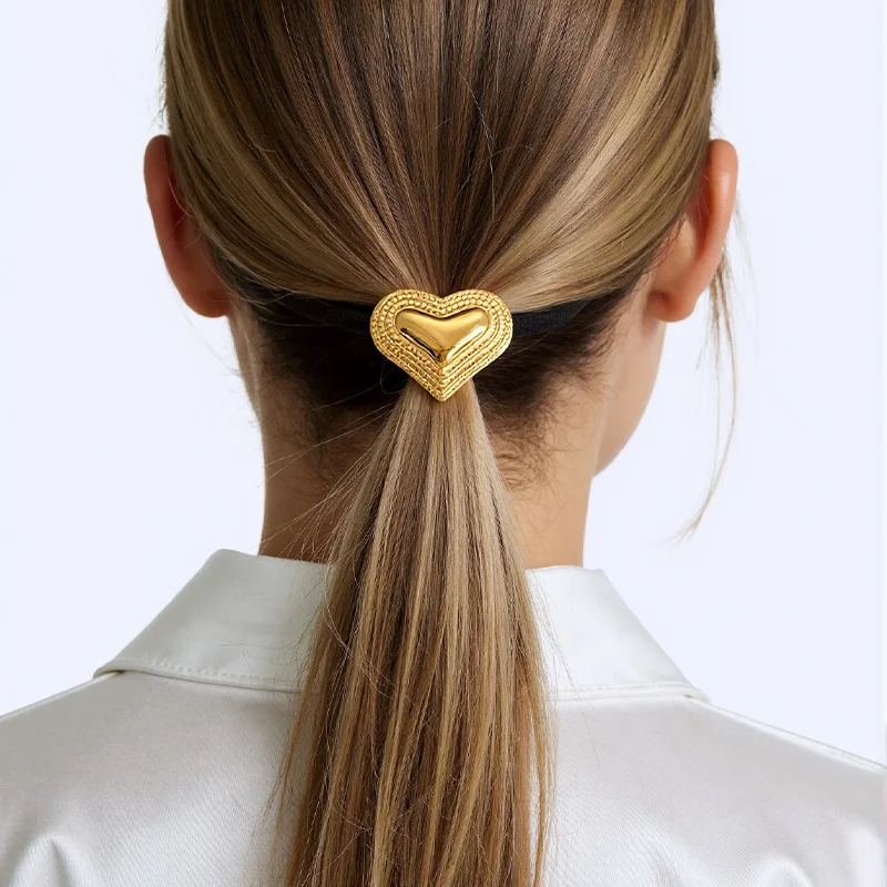 PRISCA | New Stainless Steel Elastic Hair Bands Women Metal Scrunchies Black Charm Ponytail Hair Rope Gold Wholesale