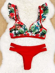 Nowe zestawy Bikini Push Up seksowne damski strój kąpielowy z miseczkami na piersi stroje kąpielowe w stylu Vintage z nadrukiem kobiece Bikini Patchwork kostium kąpielowy