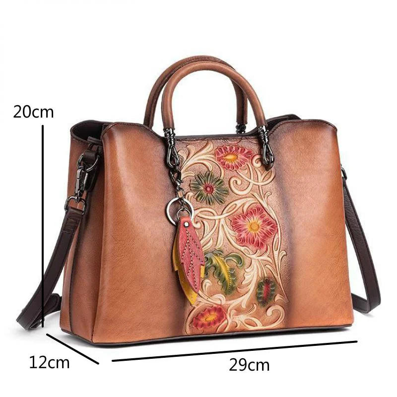 MOTAORA High Quality Women Handbag Genuine Leather Chinese Style Woman Bag Vintage Handmade Embossed Cowhide Lady Shoulder Bags