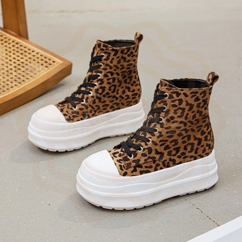 9CM Women's Shoes New Korean Version Canvas Casual Shoes for Woman Trend High Top Chunky Sneakers Designer Shoes Zapatos Mujer
