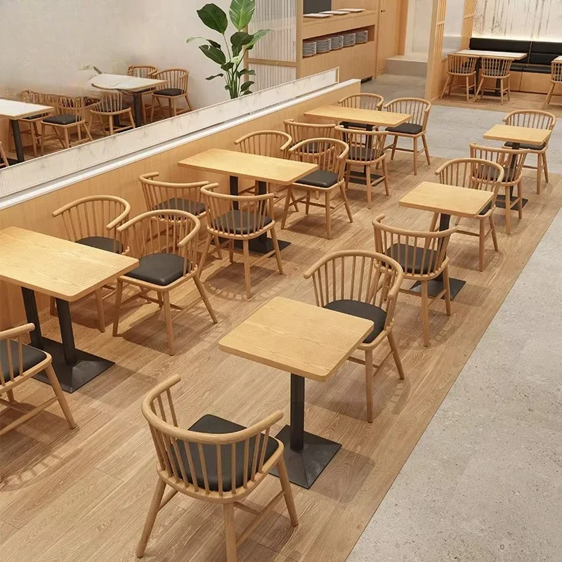 Hong Kong style tea restaurant booth sofa theme restaurant table and chair combination catering hotel solid wood chair