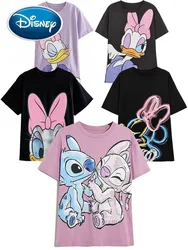 Disney-Camiseta de Mickey y Minnie Mouse para mujer, camisa de manga corta con estampado de princesa, Pato Donald, Blancanieves y los siete enanitos